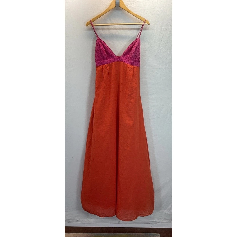 Anthropologie Dallin Chase Pink Orange eyelet textured cotton maxi  sun dress SM